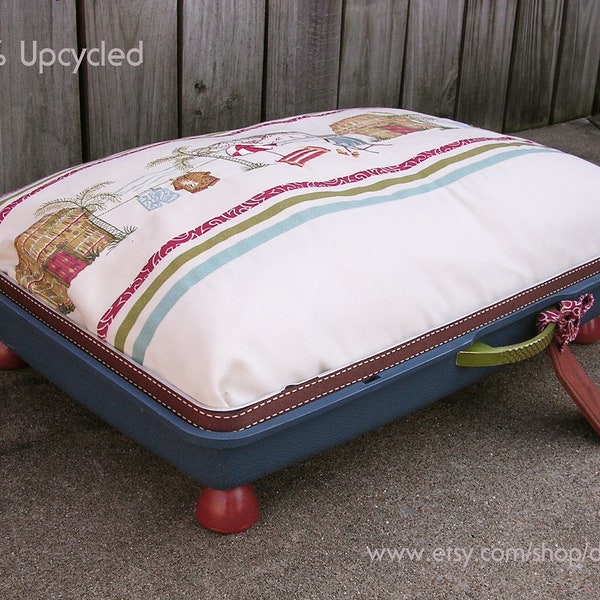 100% Upcycled Vintage Suitcase Pet Dog Bed with Door Knob Feet