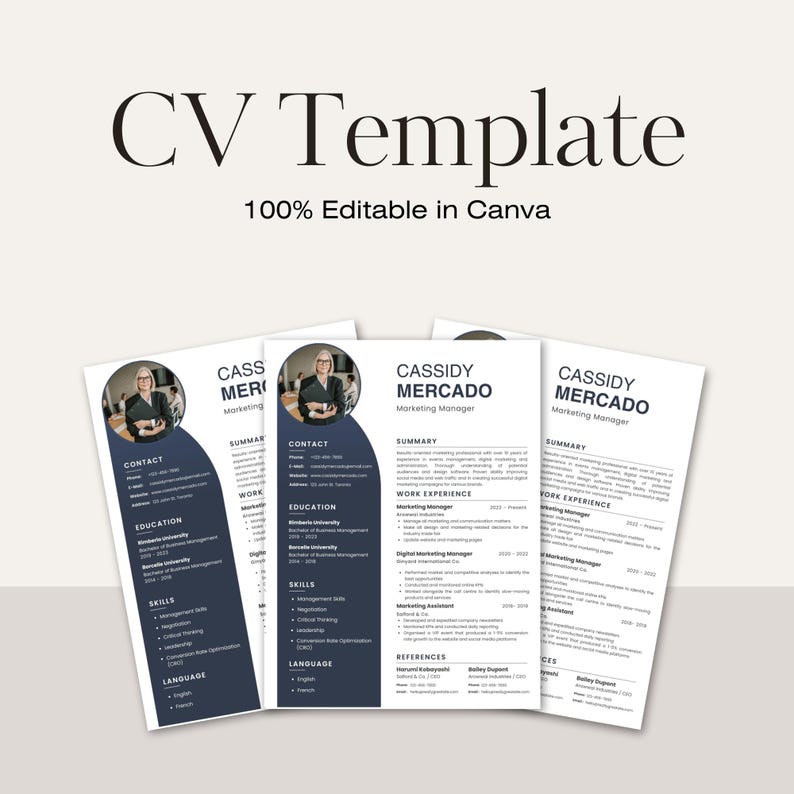 Editable CV Template Canva | Modern Resume With Photo | 2026 ...