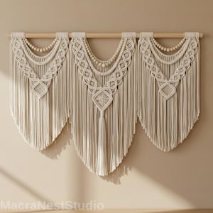 XL Boho Macrame Wall Hanging | Geometryczny gobelin z tkaniny bawełnianej