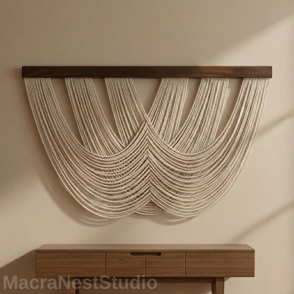 Tapeçaria de parede em macramê boho, tecida à mão, decoração de parede grande e neutra para sala de estar, quarto e apartamento, arte rústica para casa.