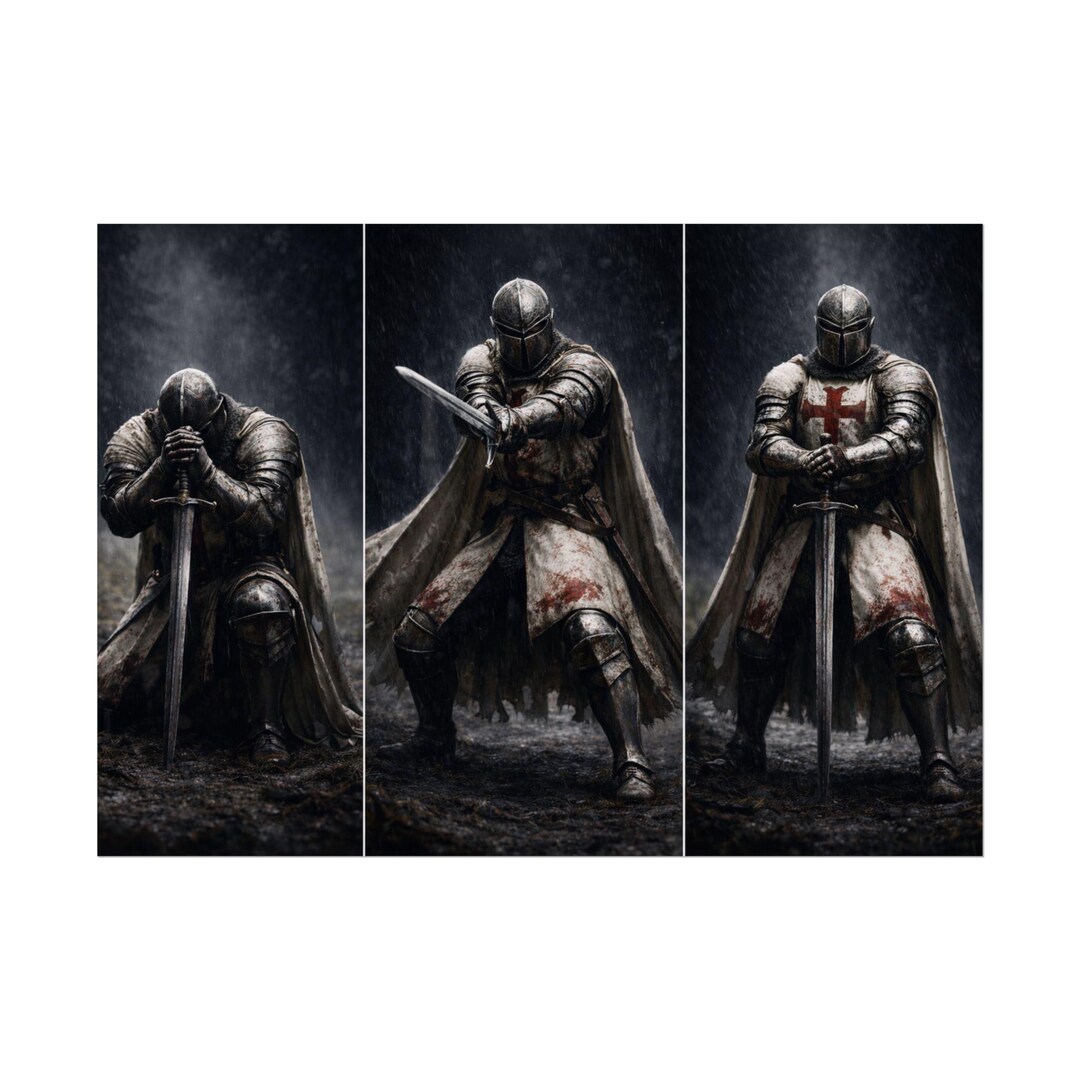 Crusader Knight Triptych Poster Set, Medieval Wall Art, Dark Fantasy ...