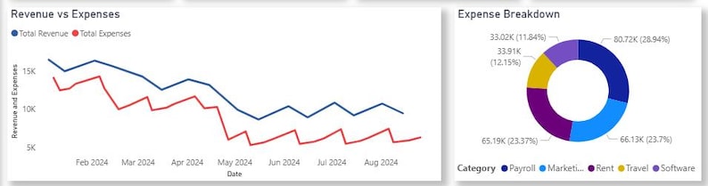 Visualized Expense Data Power BI Financial Dashboard Template | Finance Dashboard | Revenue ...