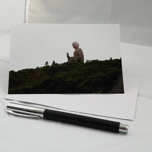 Handgemaakte Blanco Gevouwen notitiekaart - Tian Tan Buddha - Envelop inbegrepen - , Lantau, Hong Kong - Reisfotografie - Set van 3