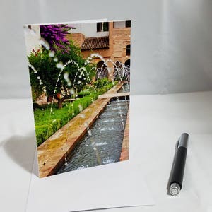 Carte blanche de note pliée faite à la main - Fontaine à Alhambra, Grenade, Espagne - photographie de voyage - Enveloppe incluse - ensemble de 3