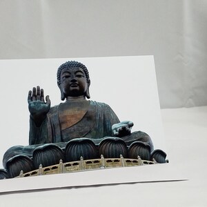 Carte blanche de note pliée faite à la main - Bouddha assis, île de Lantau, Hong Kong - photographie de voyage -Enveloppe incluse - ensemble de 3