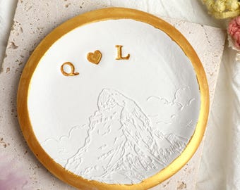 Personalized Mountain Jewelry Dish, Adventure Wedding Gift for Couple, Snow Mountain Relief Trinket Tray, Engagement Gift for Her