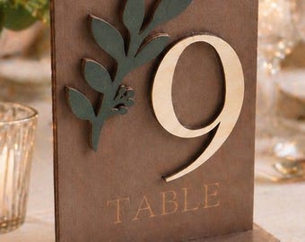 Custom Wood Nameplate for Wedding, Engraved Table Signs with 3D Leaf, Personalized Bridal Shower Decor, Elegant Party Seating Sign