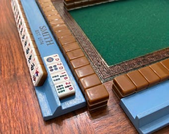 Classic Sky Blue Custom Mahjong Rack, Personalized Wooden Board Game Accessory, Coastal Game Room Decor, Tabletop Gaming Gifts