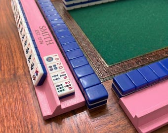 Custom Mahjong Rack for Her, Engraved Pink Wooden Tile Holder with Name, Unique Best Friend Birthday Present, Mother's Day Gift