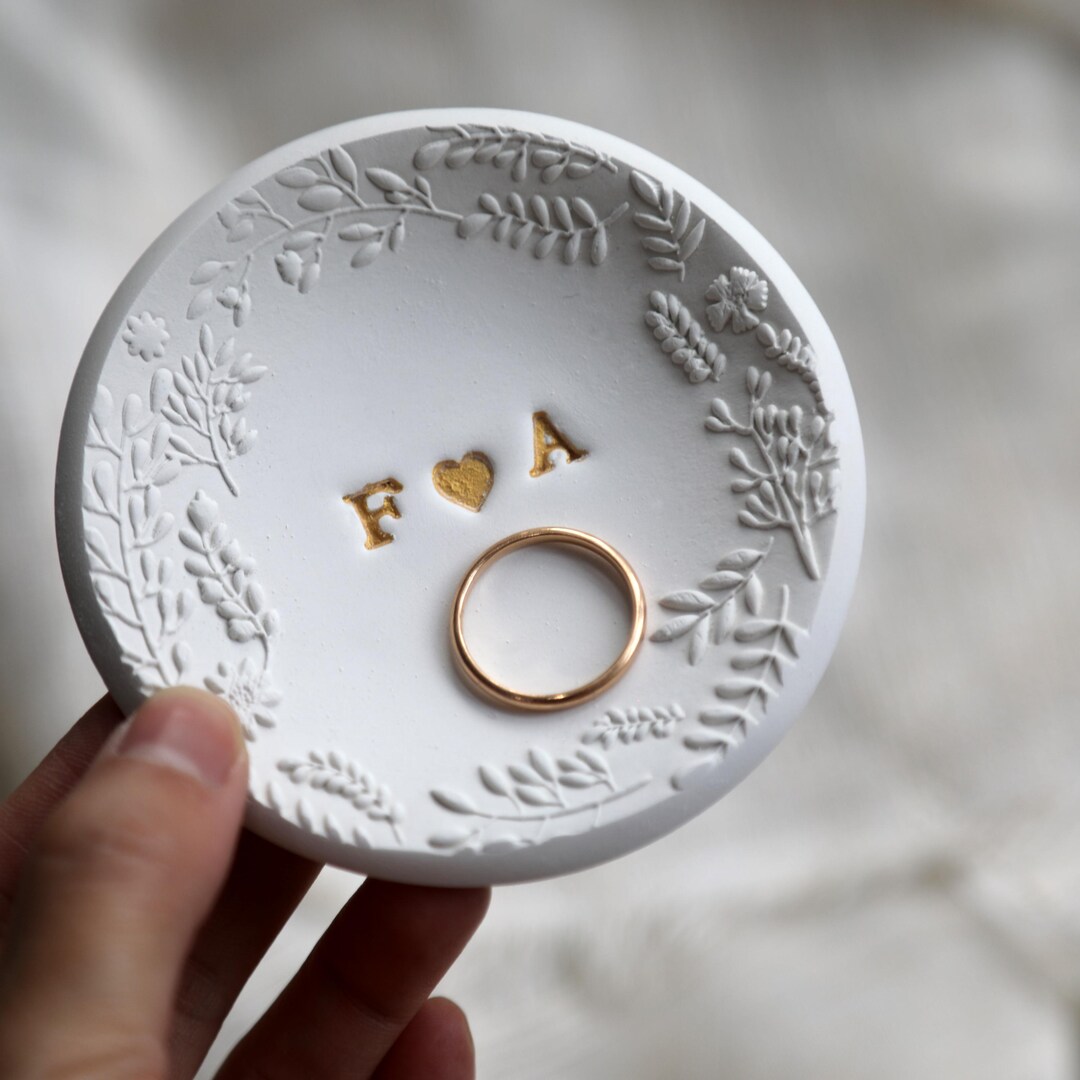 Personalized Ring Dish With Initials | Custom Botanical Jewelry Dish ...