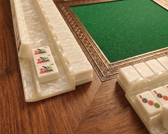 Aesthetic Pearlescent Mahjong Tray Set, Shimmering Shell Pattern Mahjong Pushers, Family Game Night Decor, Best Mother's Day Gift