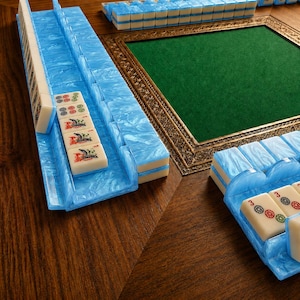 Shell Blue Mahjong-ställ med magnetisk tryckare, perfekt present till Mahjong-älskare, inflyttningspresent till strandhuset