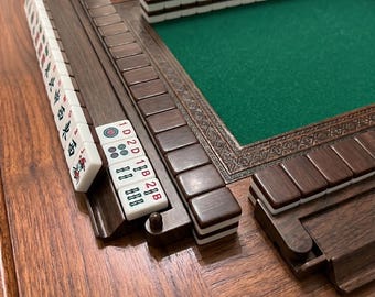 Rustikale Walnuss Finish Mahjong Drücker | Vintage Style Brettspiel Tile Halter | Strapazierfähiges Mahjong Set-up | Durchdachtes Geschenk für die Eltern