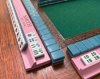 Custom Mahjong Rack for Her, Engraved Pink Wooden Tile Holder with Name, Mother's Day Mahjong Lover Gift, Best Friend Present