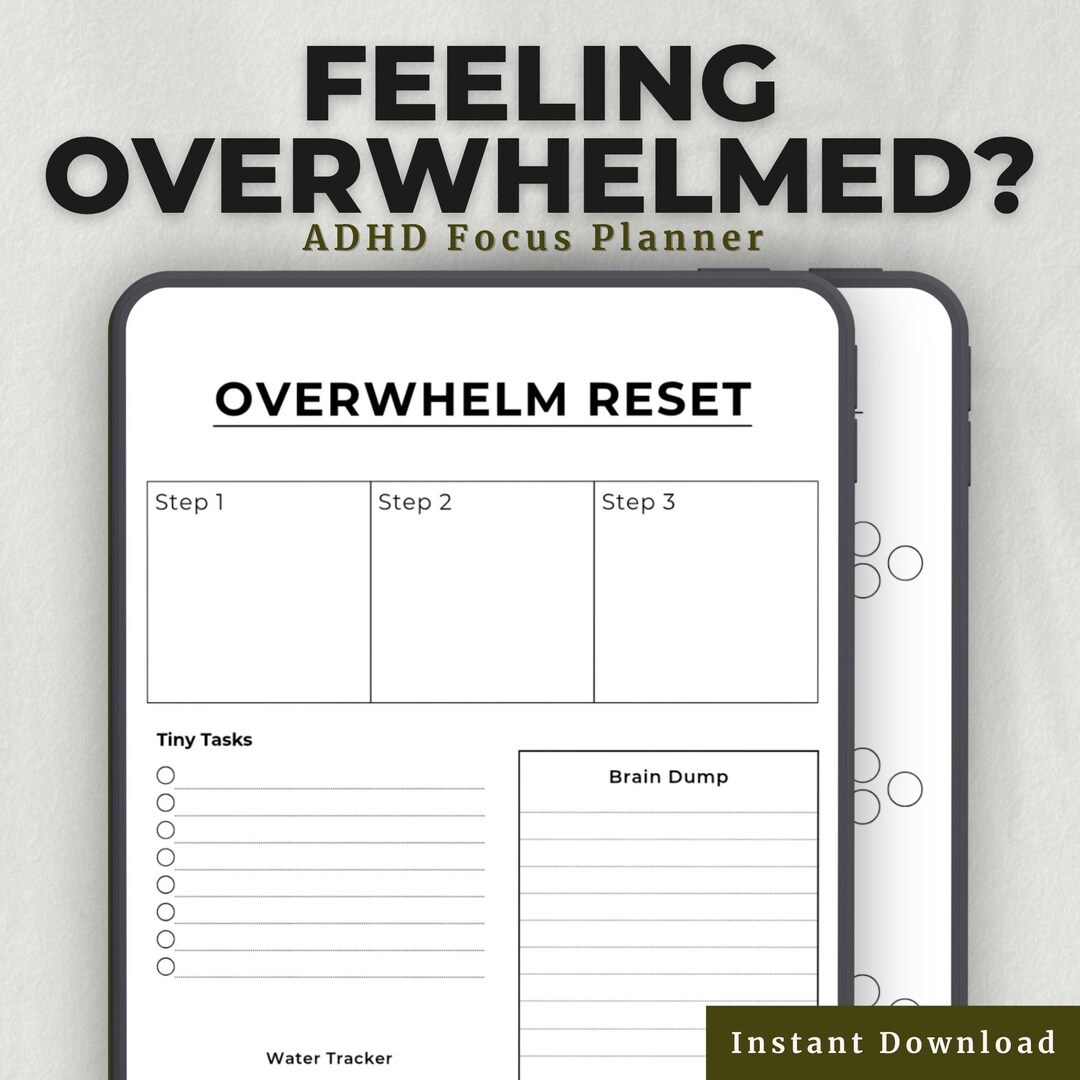 ADHD Overwhelm Reset Planner Printable – Task Breakdown & Focus Sheet ...
