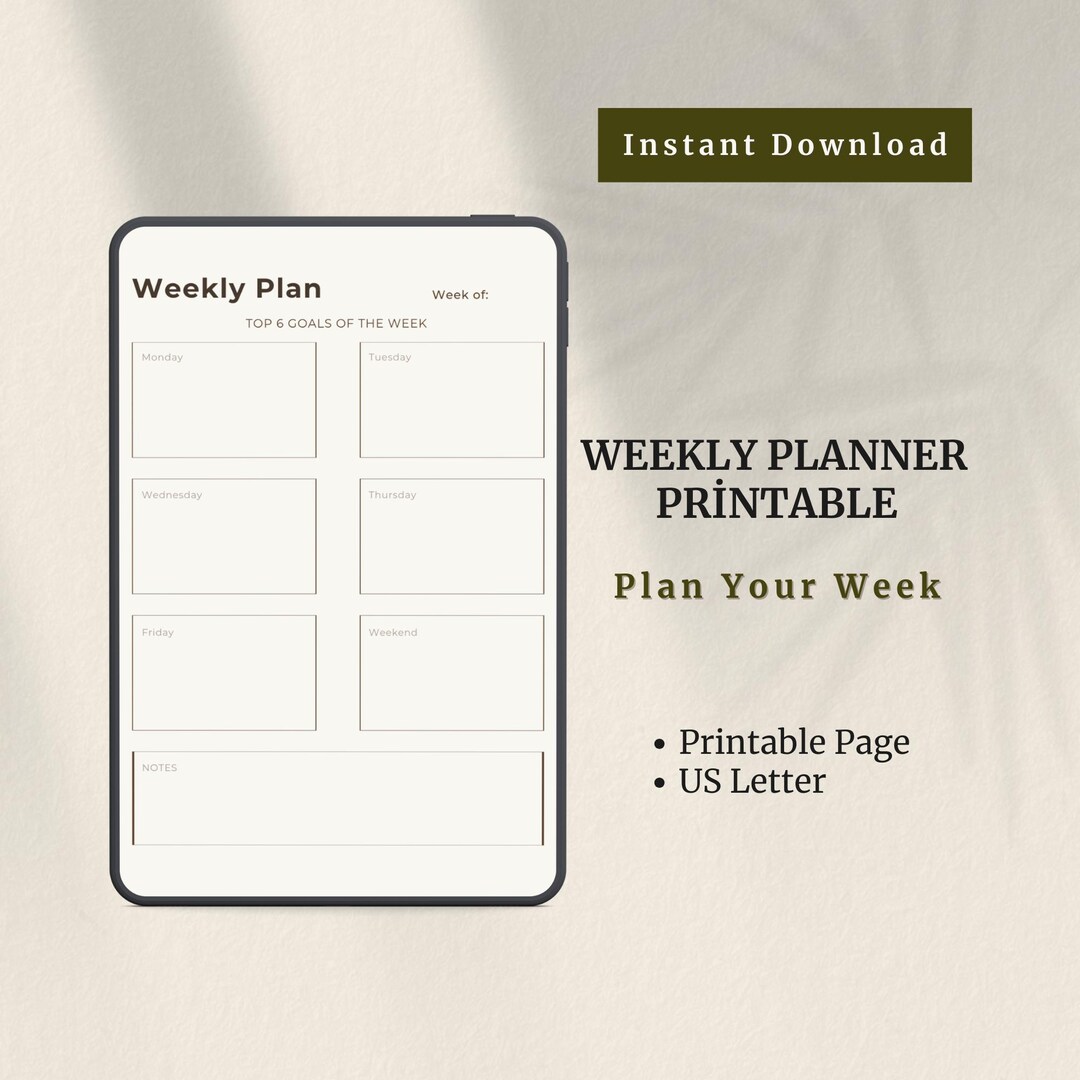 Minimalist Weekly Planner Printable | Productivity Schedule (US Letter ...