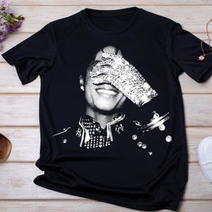Michael Jackson-inspirerad halvton PNG, vintage King of Pop-skjortadesign, Michael-fangåva, halvtonskonst för svarta kläder, digital nedladdning bild 5
