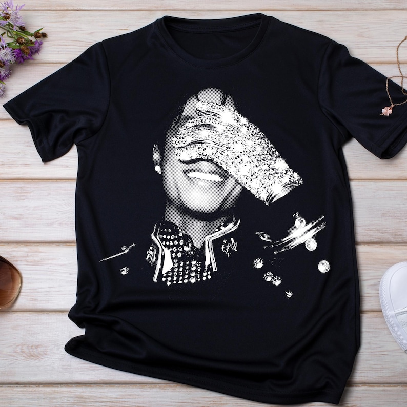Michael Jackson-inspirerad halvton PNG, vintage King of Pop-skjortadesign, Michael-fangåva, halvtonskonst för svarta kläder, digital nedladdning bild 5