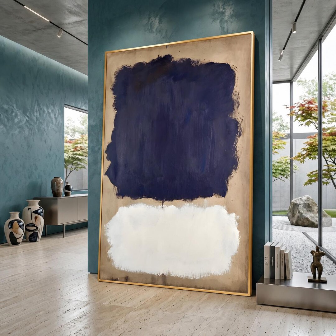 Mark Rothko Abstract Color Block Large Wall Art, Navy Blue Beige White ...