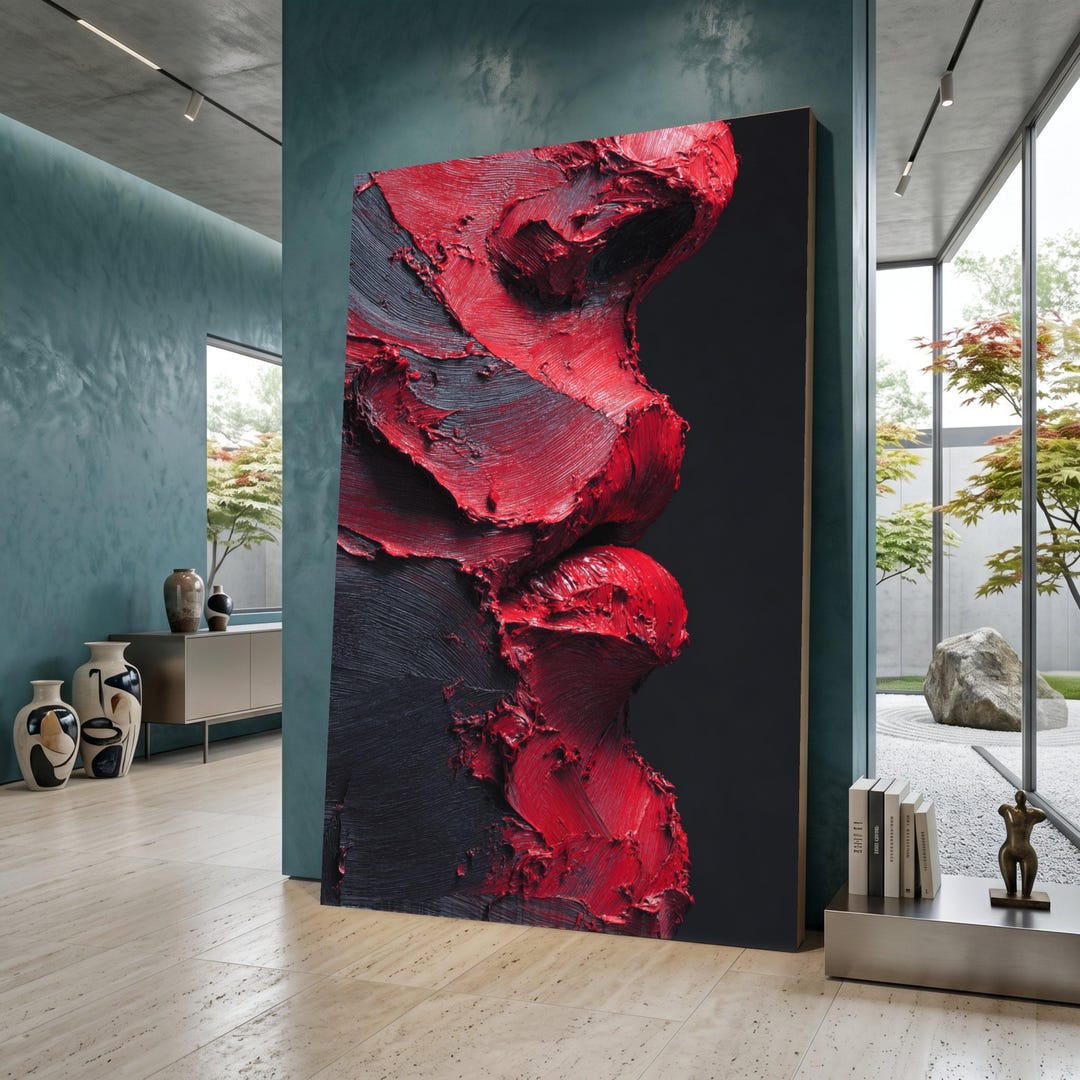 Bold Red and Black Abstract Canvas, Modern Artistic Wall Art ...