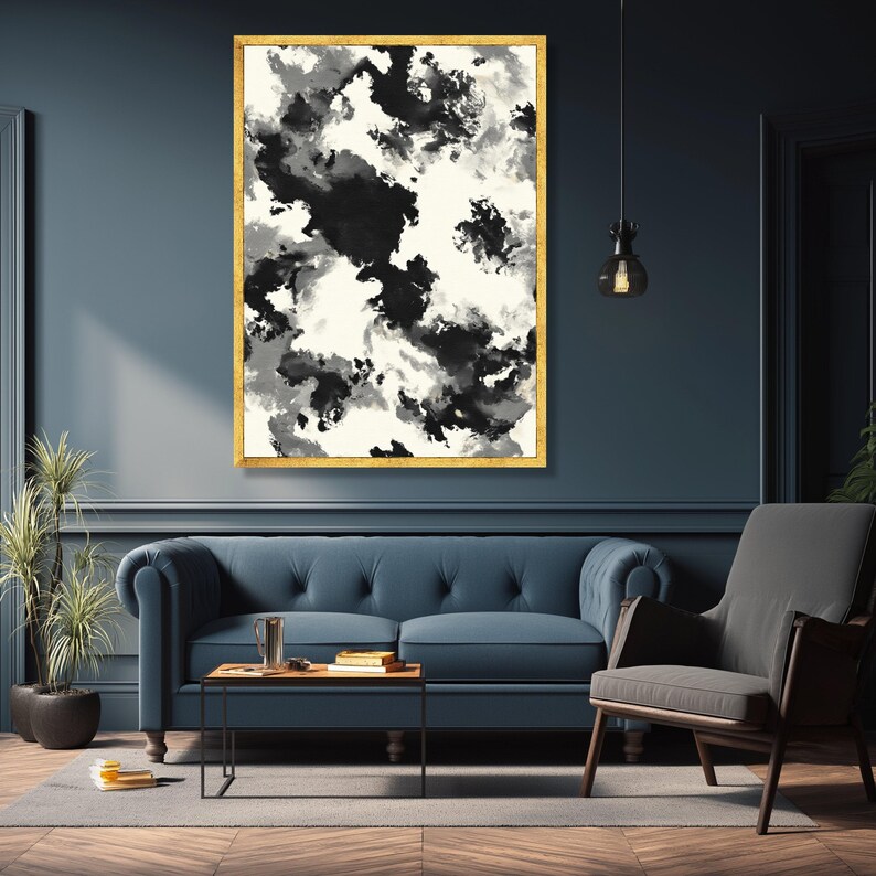 Monochrome Abstract Canvas Wall Art, Black and White Ink Splash, Modern ...