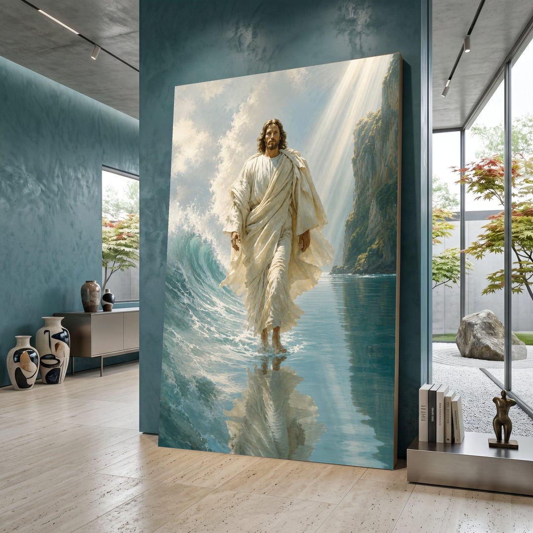 Jesus Walking on Water Canvas, Christian Religious Wall Art ...