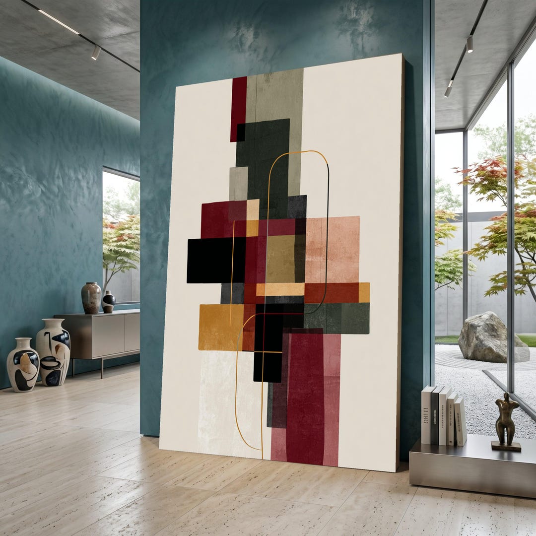 Modern Abstract Geometric Canvas, Colorful Shapes Wall Art ...