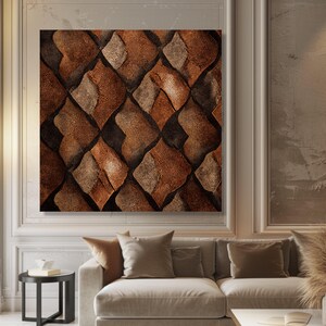 Rustiek lederen patchworkpatroon canvas, bruine vintage muurkunst, abstract huisdecor, geometrisch ontwerp canvas, klassiek interieurdecoratie afbeelding 7