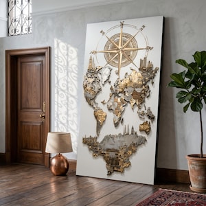 Lienzo decorativo con mapa del mundo vintage, rosa de los vientos, decoración náutica de viajes, tapiz de pared de estilo antiguo.