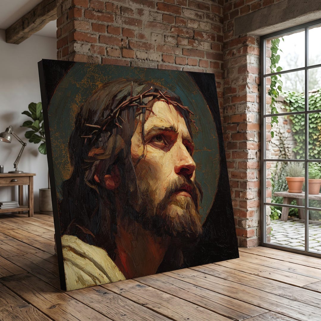 Jesus Christ Crown of Thorns Religious Canvas Art, Spiritual Christian ...