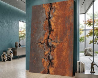 Industriële verroeste metalen canvaskunst, abstract gecorrodeerd oppervlak muurdecor, klaar om op te hangen Ac