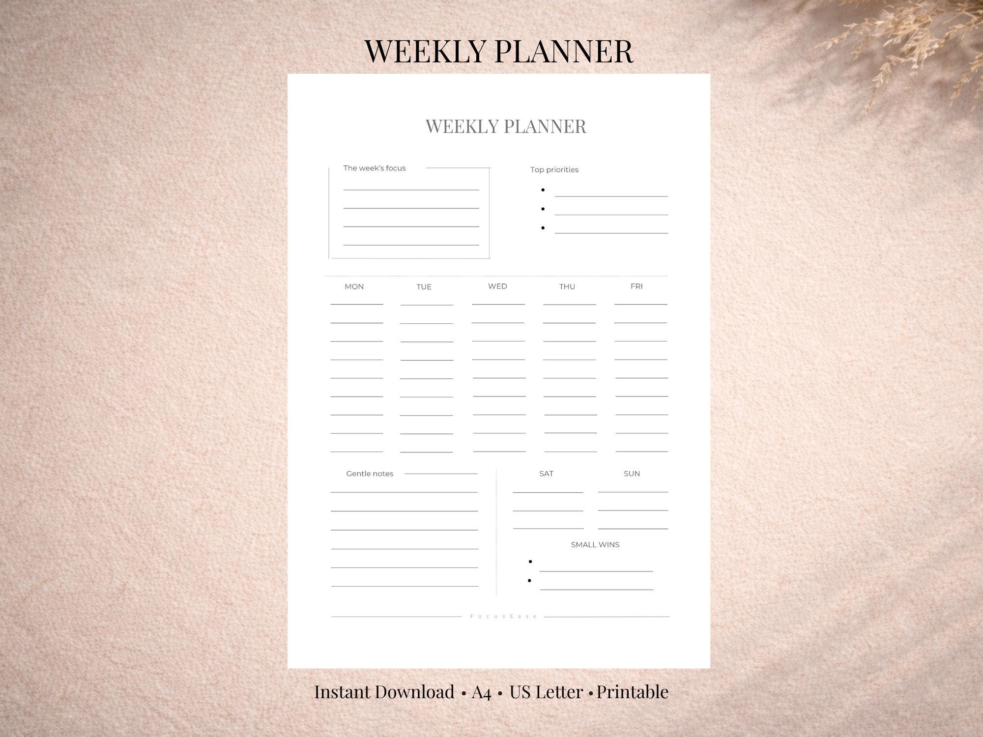 Minimal Weekly Planner Printable PDF - Calm Weekly Layout (A4 + US ...