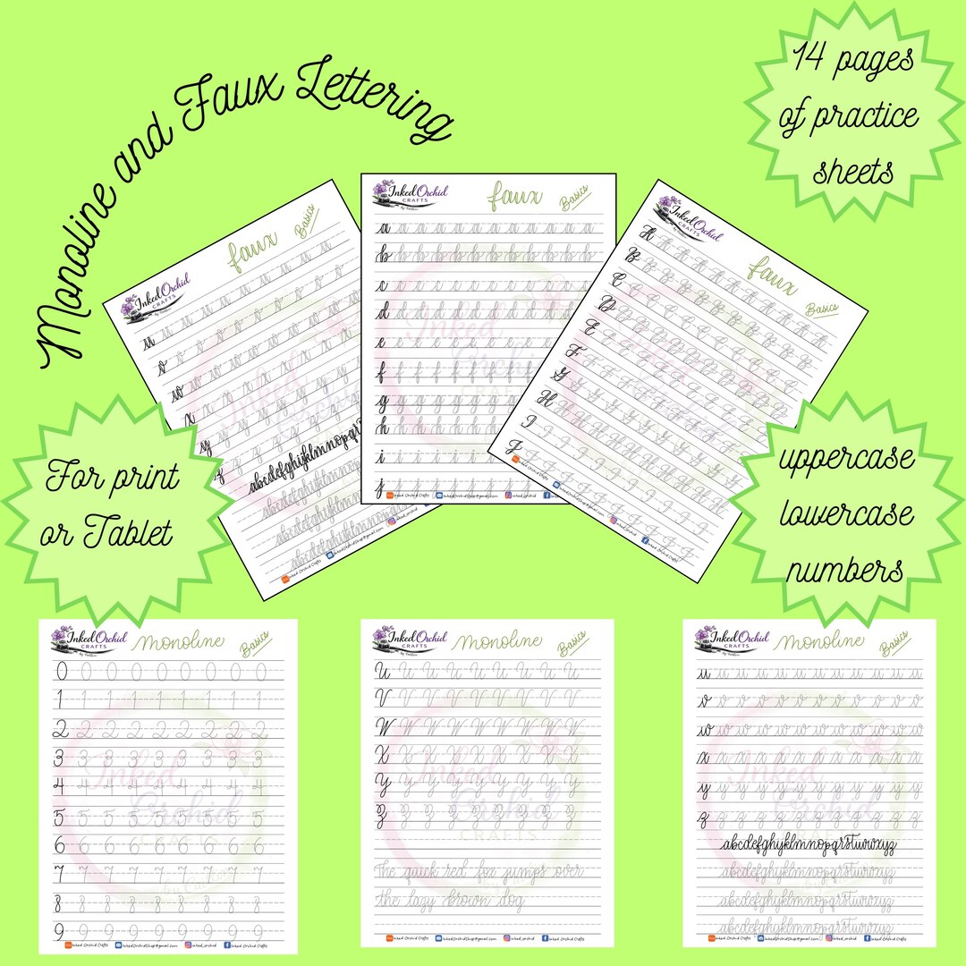 Intermediate Lettering Topic Monoline & Faux Calligraphy Lettering Pack - Intermediate Practice ...
