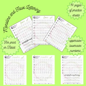 Monoline & Faux Calligraphy Lettering Pack - Intermediate Practice Sheets (Digital Download) PNG and PDF