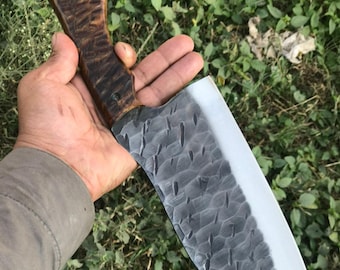 Cuchillo de carnicero forjado a mano con funda de cuero cosida a mano / Herramienta de corte de cocina*