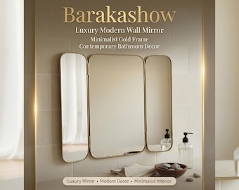 Handmade Moroccan Tri-Fold Mirror with Gold Frame - Luxury Home Decor