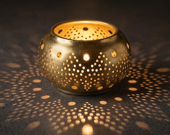 Handmade Brass Candle Holder | Moroccan Perforated Lantern | Luxury Artisan Decor | Warm Ambient Light