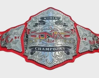 TNA Tag Team Championship Belt – Gold Plated Brass Plates, Leather Strap (Adult Size)