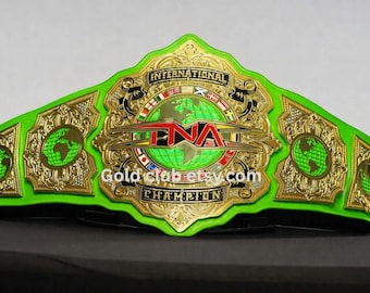 GREEN TNA Heavyweight Wrestling Championship Title Belt Gold plated 2MM/4MM Adult Size