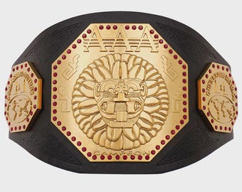AAA Mega Champion Replika-Wrestlinggürtel, vergoldete Messingplatten, Lederriemen
