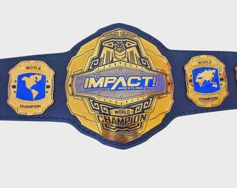 Cintura da campione del mondo di wrestling TNA Impact – Piastre in ottone da 2 mm, cinturino in pelle, realizzata a mano su misura
