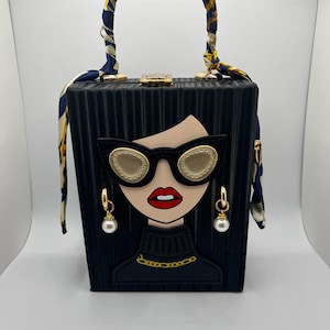 Black Face Design Handbag | Unique Statement Purse | Trendy Fashion Bag | Sculpted Face Purse