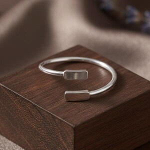 Handmade 925 Silver Adjustable Bar Ring,Open Band Statement Ring,Gift for her