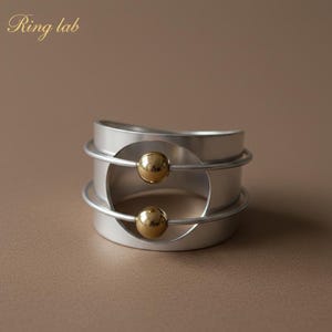 Handmade 925 Silver Two Tone Gold Orbit Ring,Wide Band Ring,Jewelry gift