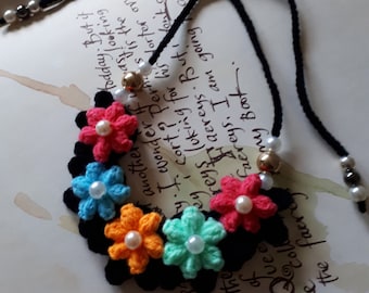 Flower Necklace Black Crochet Rose Necklace,Crochet Neck Accessory 100/% Cotton.