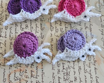 Set of Eight Assorted Crochet Snail Appliques. Small Crochet Snail Appliques.