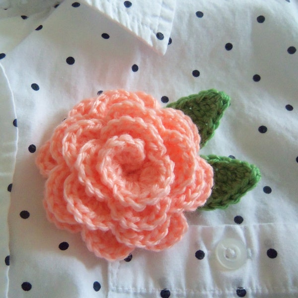 Peach Crochet Flower Brooch. Handmade Crochet Flower Brooch. Flower Brooch.