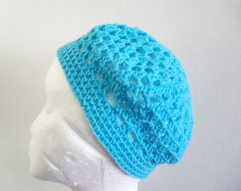 Light Blue Crochet Beret Hat. Handmade Crochet Beret Hat.