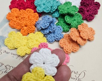 Set of 50 Assorted Crochet Flower Appliques. Small Crochet Flower Appliques.