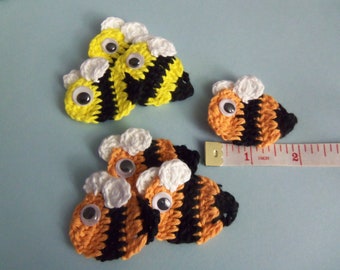 Set of 12 Assorted Crochet Bee Appliques. Crochet Bee Appliques.